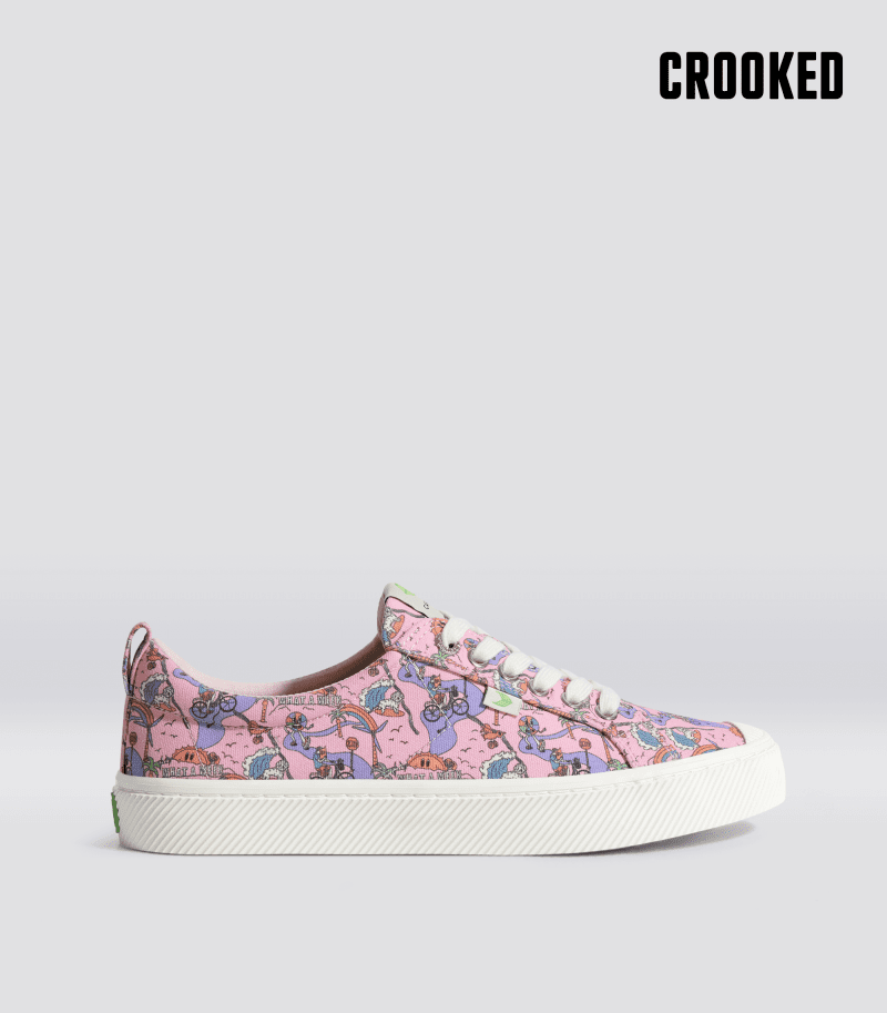 crooked oca low pink graphic print canvas sneaker.side view 84477eae 5fe7 41e8 9990 4531d36b0b5b