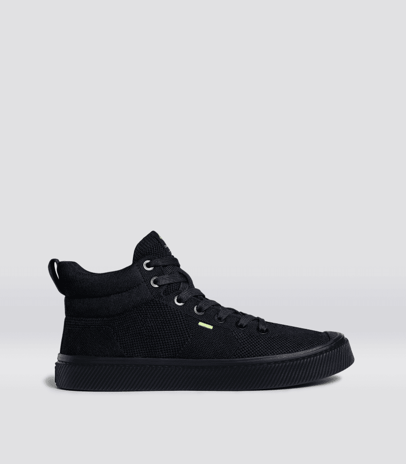 ibi high all black knit sneaker.side view