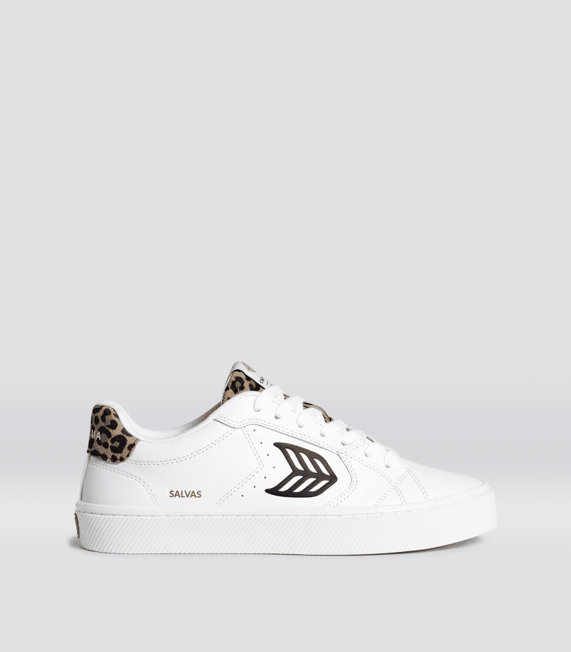 leopard salvas white leopard leather sneaker.side view