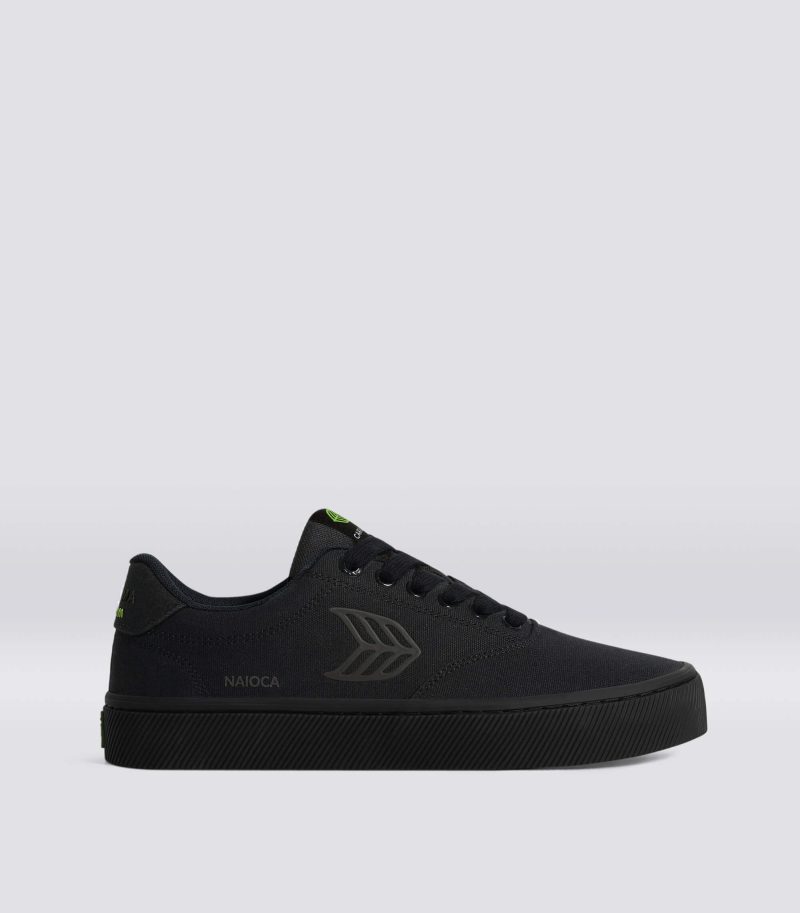 naioca all black canvas sneaker.side view