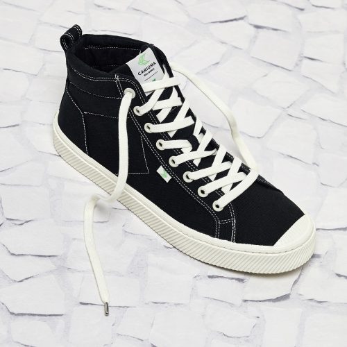 oca high black canvas sneaker women front three quarter view.feature 3 d9d99e37 336c 462a 8cfd f4ba04726d1b