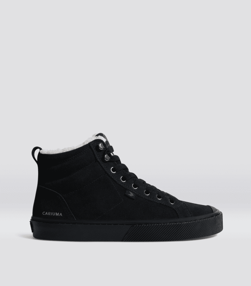 oca high therma hooks all black suede sneaker.side view