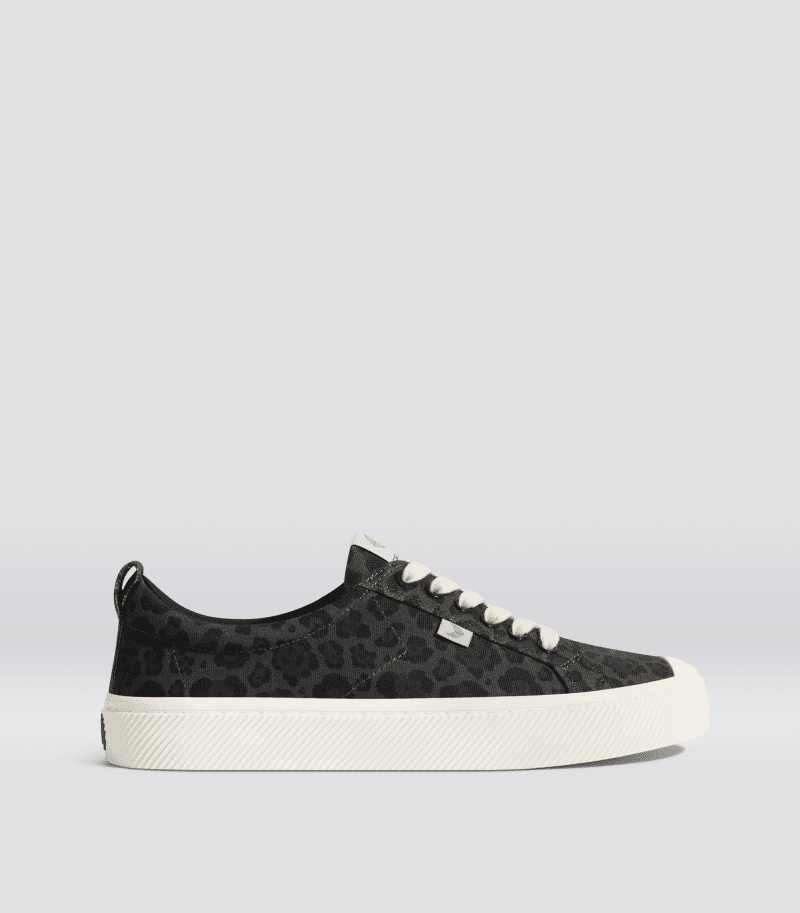 oca low black jaguar print canvas sneaker.side view