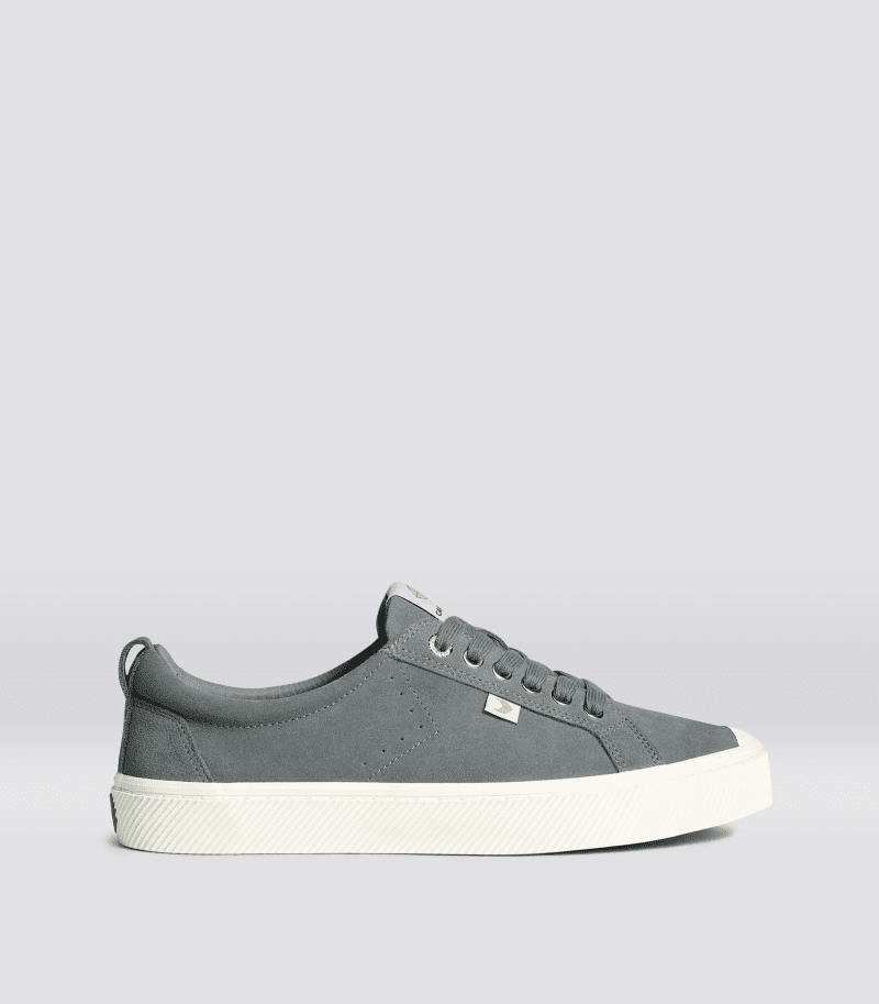 oca low charcoal grey suede sneaker.side view