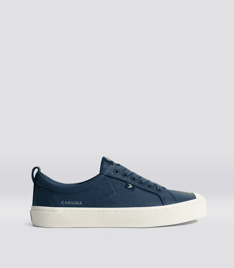 oca low dark denim premium leather sneaker.side view