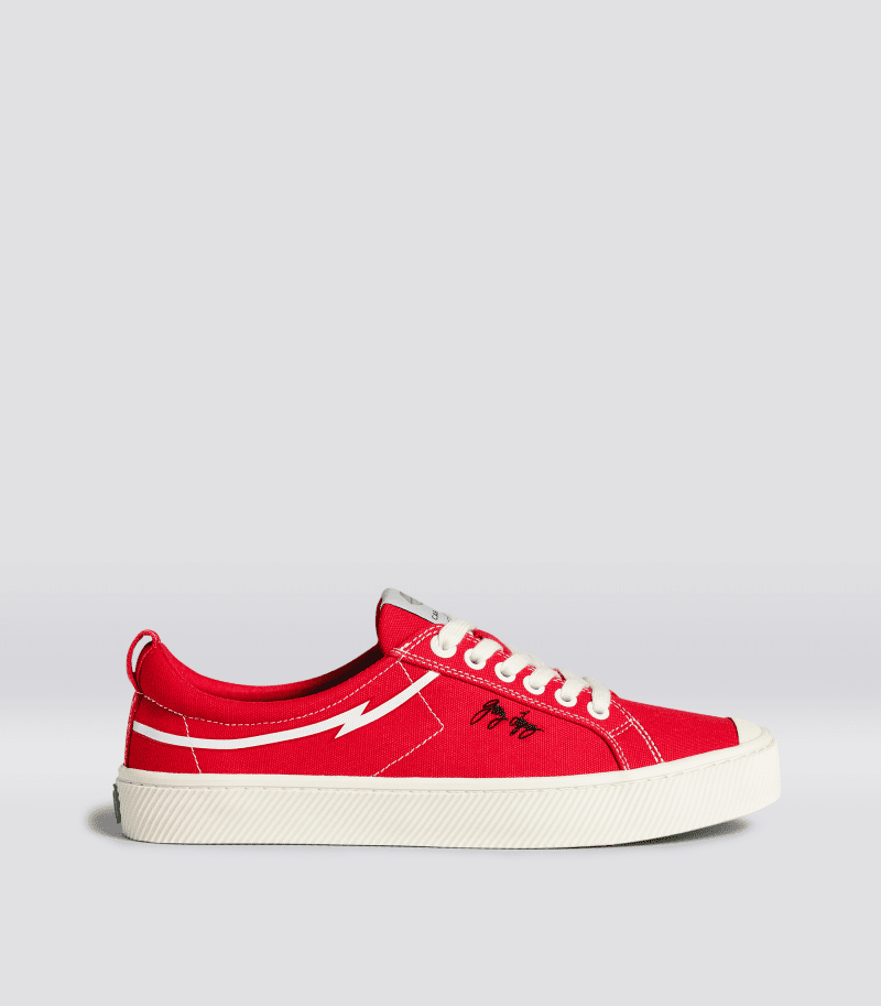 oca low gerry lopez red canvas sneaker.side view 5cc2149c 5d50 4671 a582 7ab16ec3cbcb