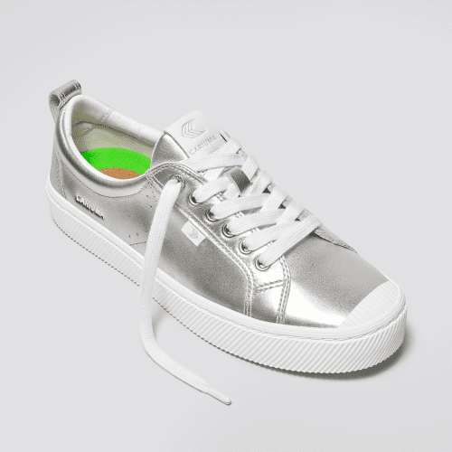 oca low metallic silver leather sneaker.fb feed