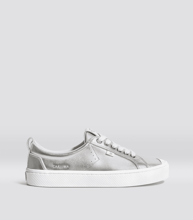 oca low metallic silver leather sneaker.side view