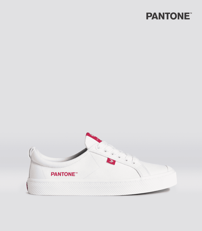 oca low pantone off white viva magenta canvas sneaker.side view