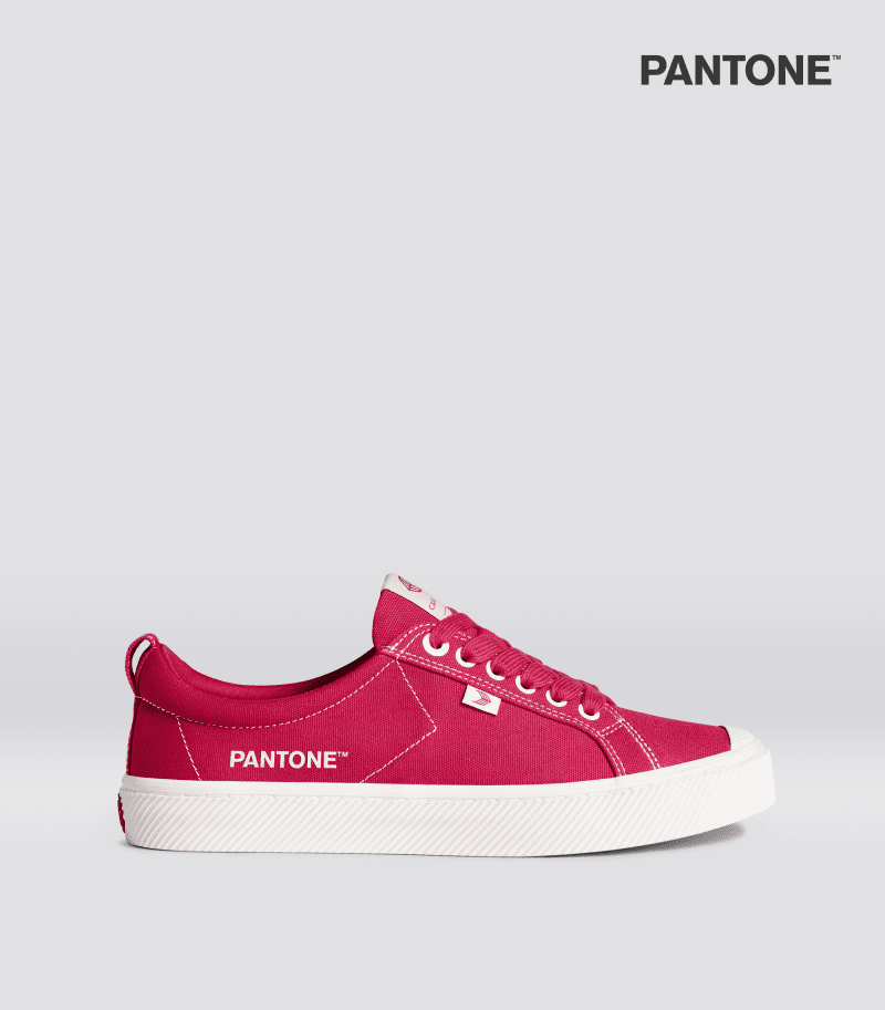 oca low pantone viva magenta off white canvas sneaker.side view