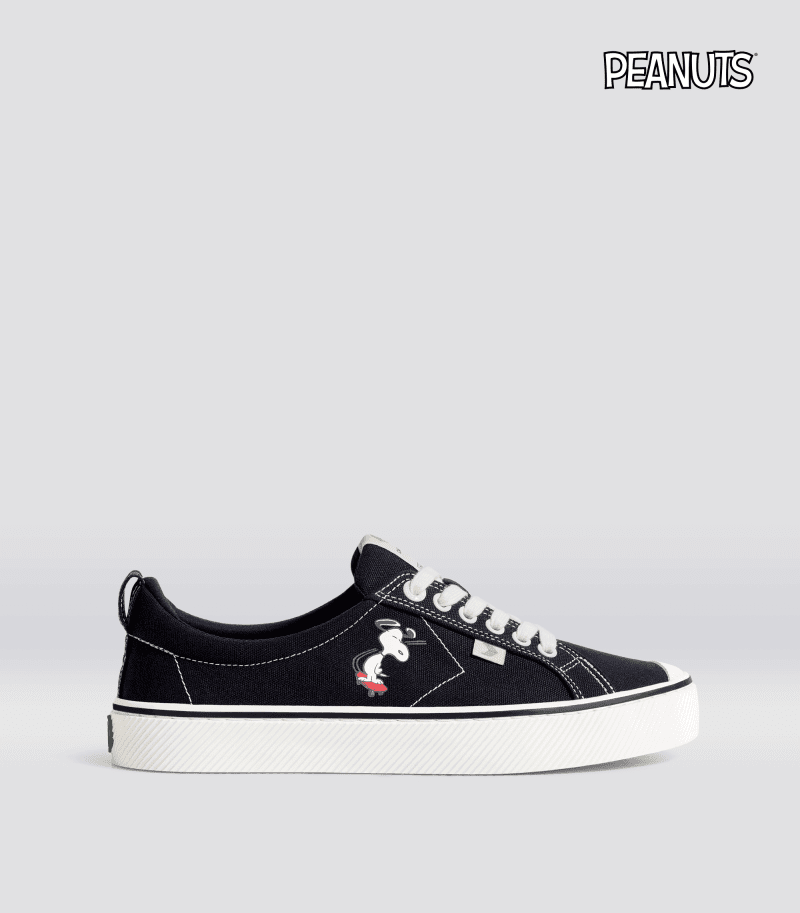 oca low peanuts skate black canvas sneaker.side view