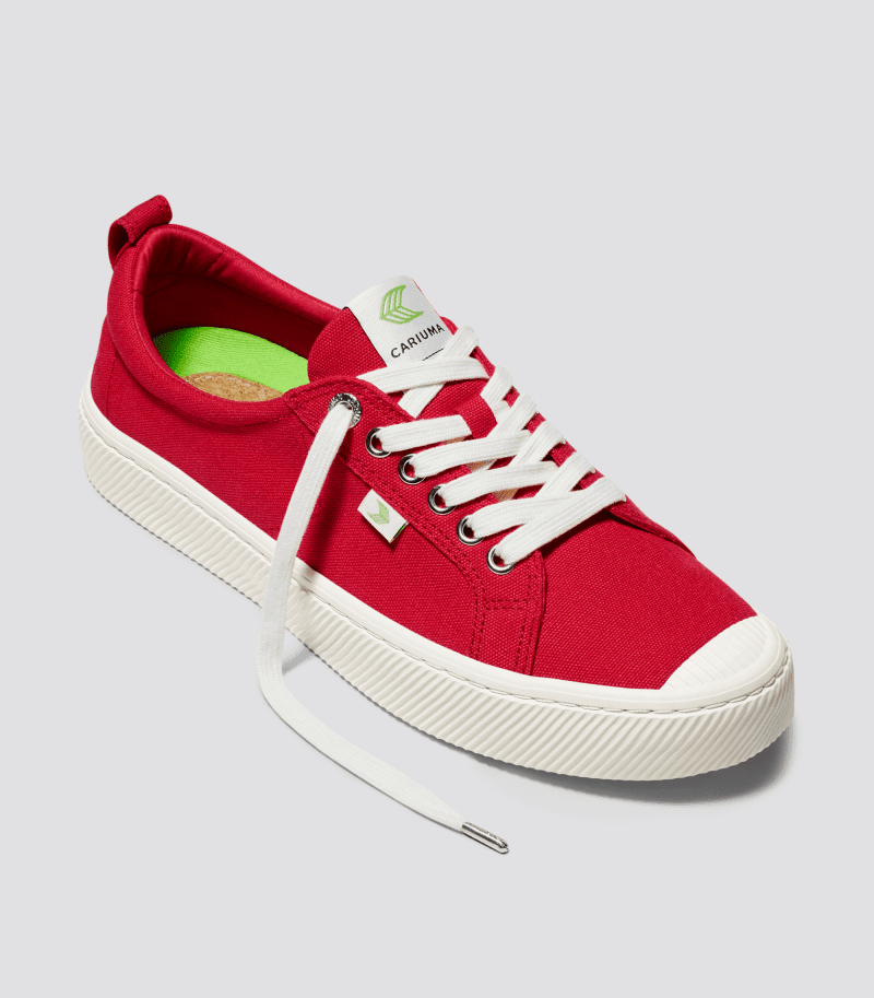 oca low red canvas sneaker side view.fb feed