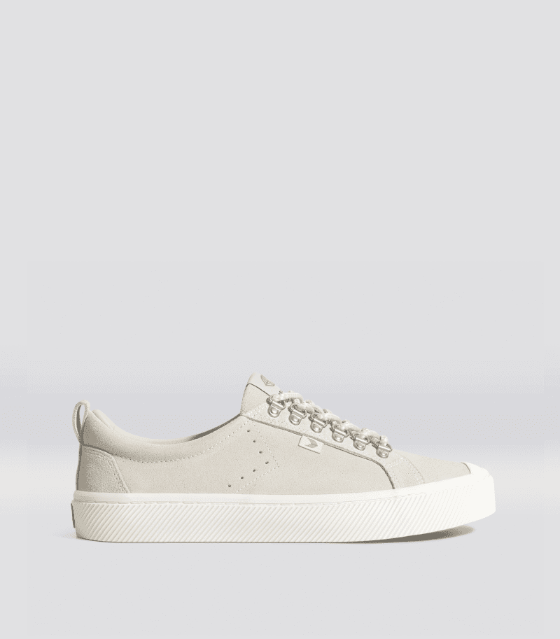 oca low speed hooks off white vintage suede sneaker.side view