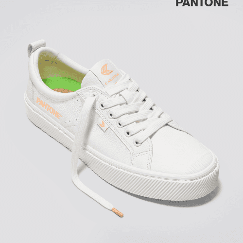 oca low white premium leather pantone peach fuzz canvas sneaker.fb feed