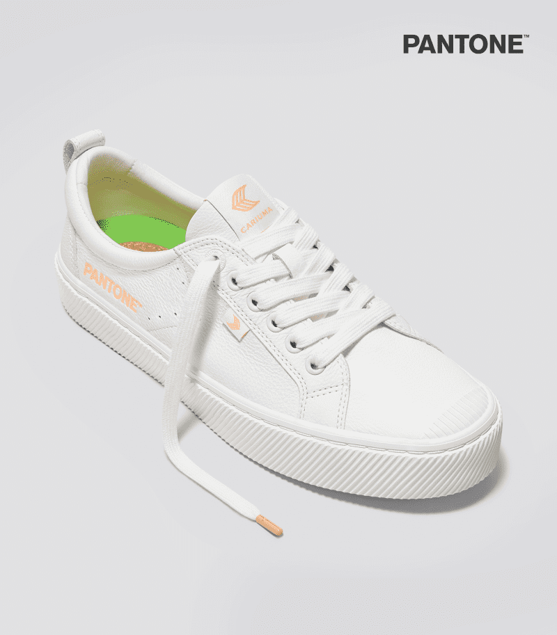 oca low white premium leather pantone peach fuzz canvas sneaker.fb feed