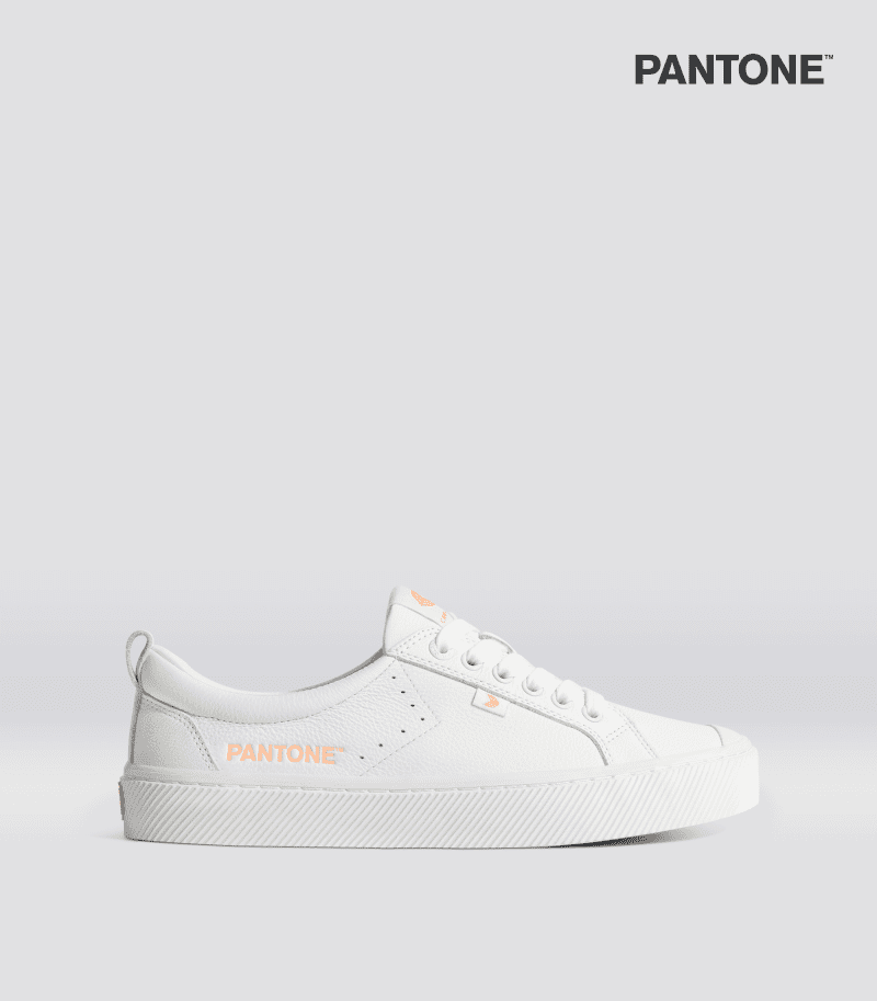 oca low white premium leather pantone peach fuzz canvas sneaker.side view