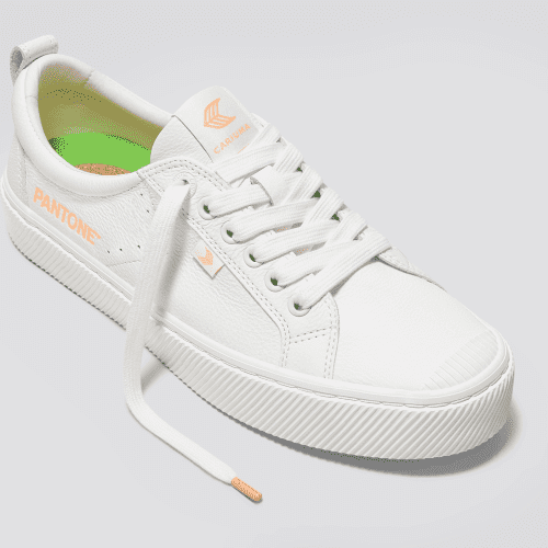 oca low white premium leather pantone peach fuzz canvas sneaker.slideshow2