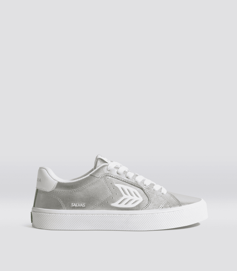 salvas metallic silver leather sneaker.side view 44d2574b e137 4803 9daf 2a9a1e902d35