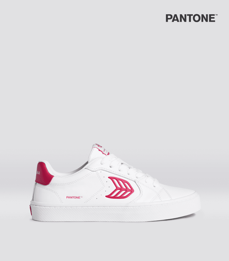 salvas pantone viva magenta white leather sneaker.side view 654d6c6d 2665 4c17 aa15 4c2d271008b3