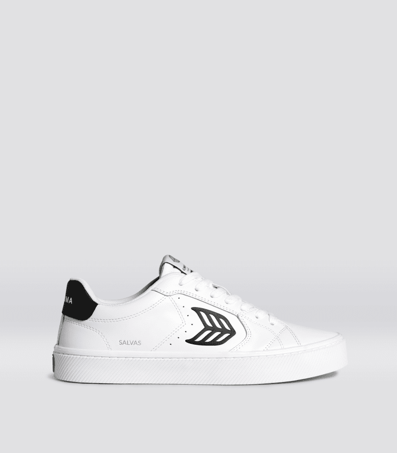 salvas white leather black logo sneaker.side view 62e0e4b7 b487 46e4 95c5 5d8683dd020b