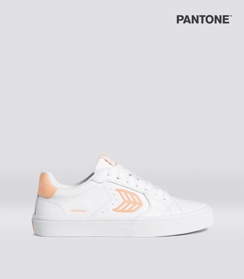 salvas white leather pantone peach fuzz canvas sneaker.side view 858765fe e85b 4f73 b691 2bb90451bc07