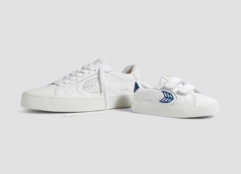 salvas white premium leather blue sneaker kids.bundle