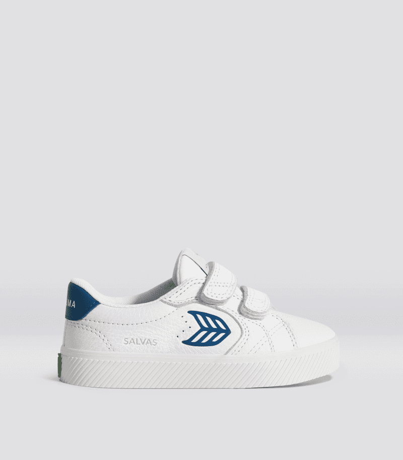 salvas white premium leather blue sneaker kids.side view