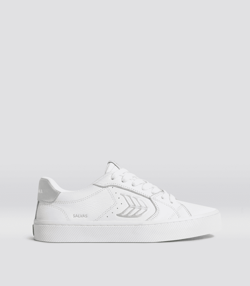 salvas white premium leather metallic silver.side view