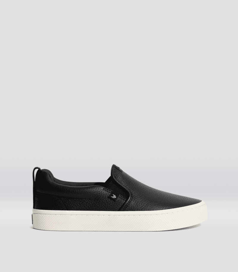 slip on black premium leather sneaker.side view