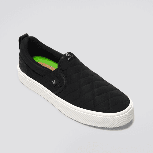 slip on black quilt recycled sneaker.fb feed