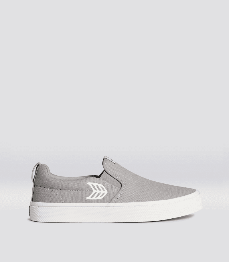 slip on grey canvas sneaker.side view