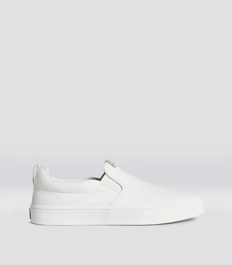 slip on off white canvas sneaker.side view