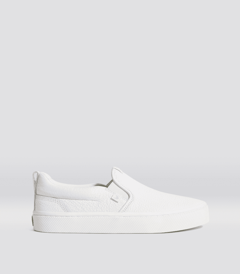 slip on white premium leather sneaker.side view