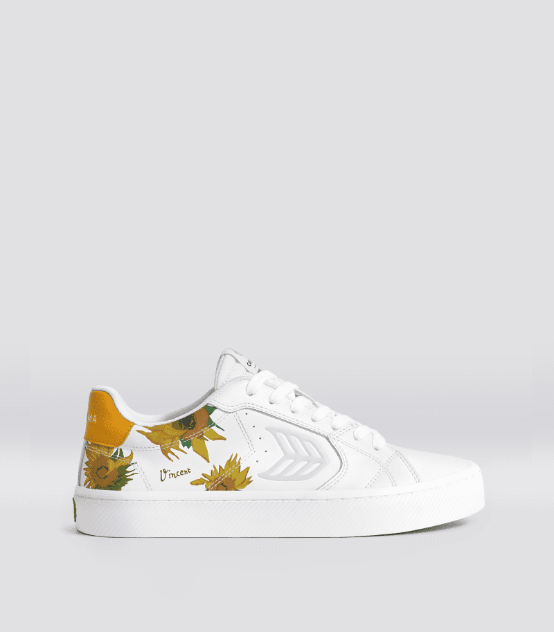 vgm salvas white leather sunflowers sneaker.side view